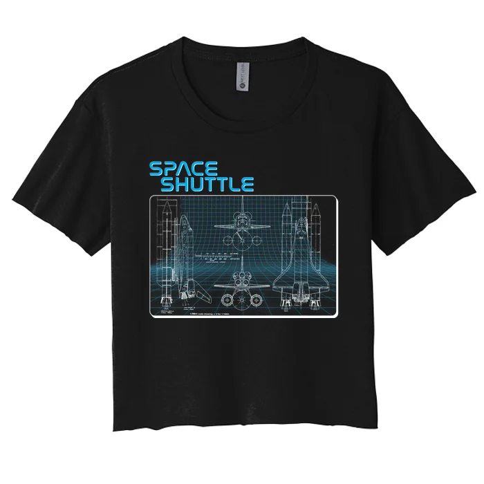 Space Shuttle Diagram Blueprint Women's Crop Top Tee