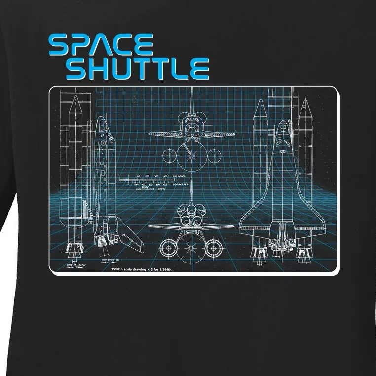 Space Shuttle Diagram Blueprint Ladies Long Sleeve Shirt