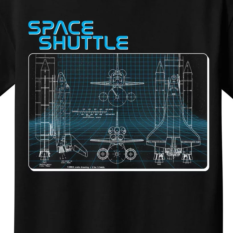 Space Shuttle Diagram Blueprint Kids T-Shirt