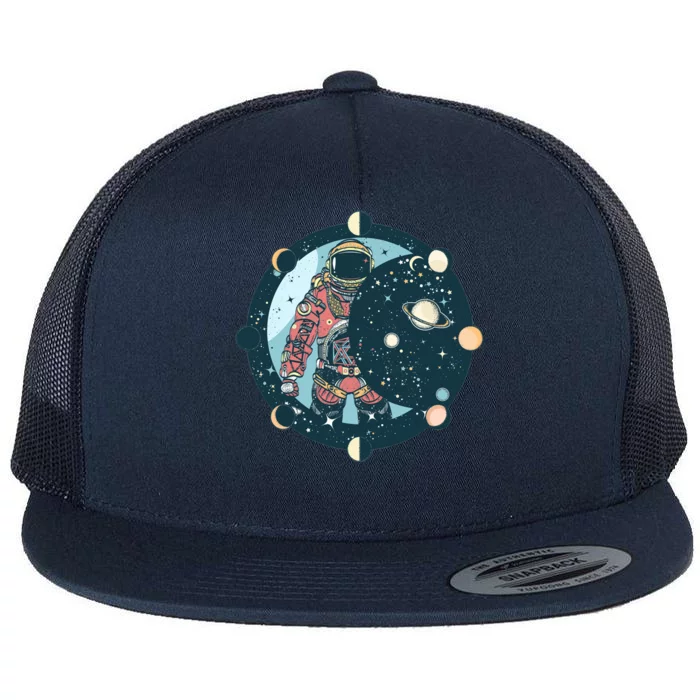 Spaceman Moon Cycle Flat Bill Trucker Hat