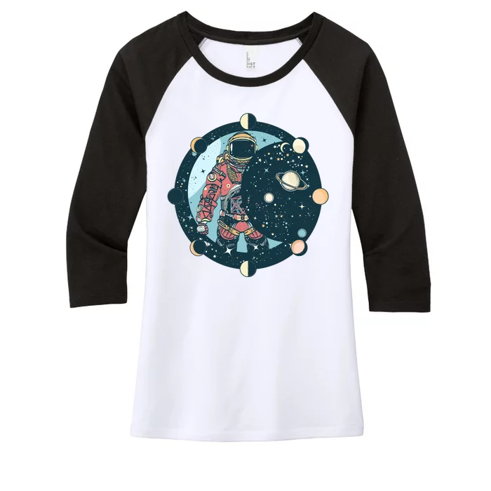 Spaceman Moon Cycle Women's Tri-Blend 3/4-Sleeve Raglan Shirt