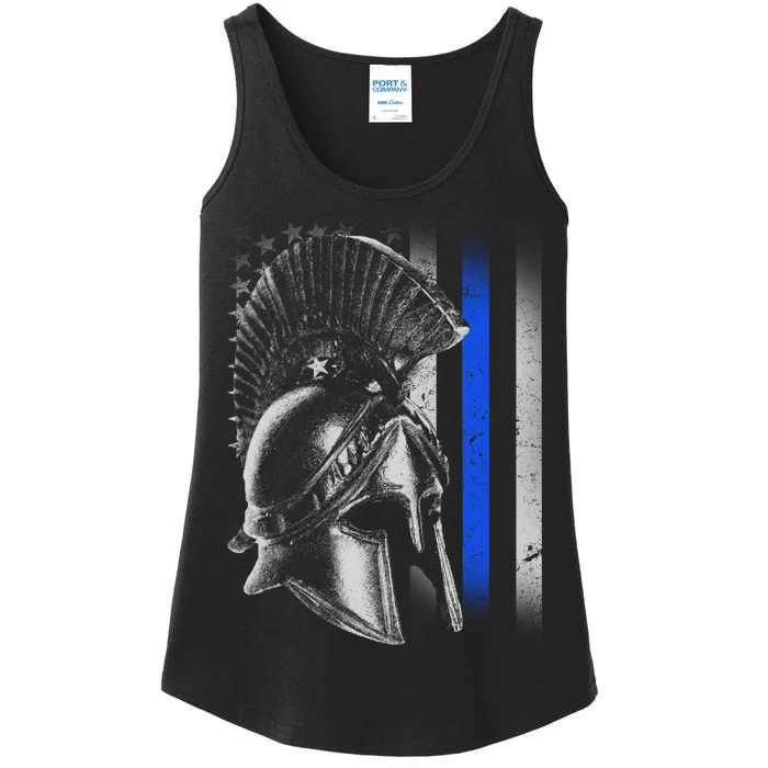 Spartan Police Blue Thin Line Flag Ladies Essential Tank