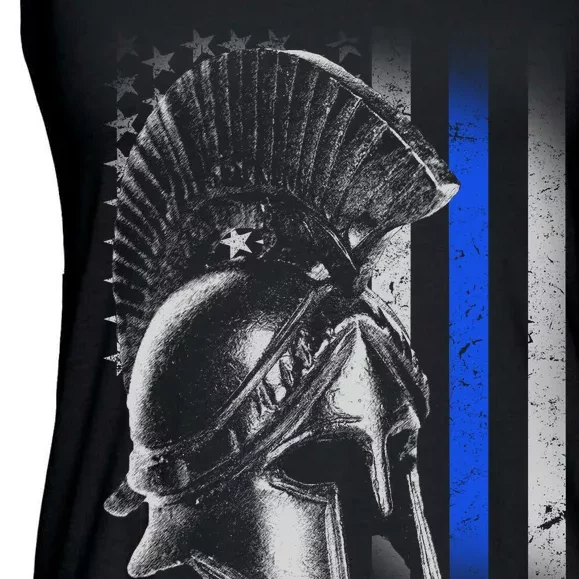 Spartan Police Blue Thin Line Flag Ladies Essential Flowy Tank