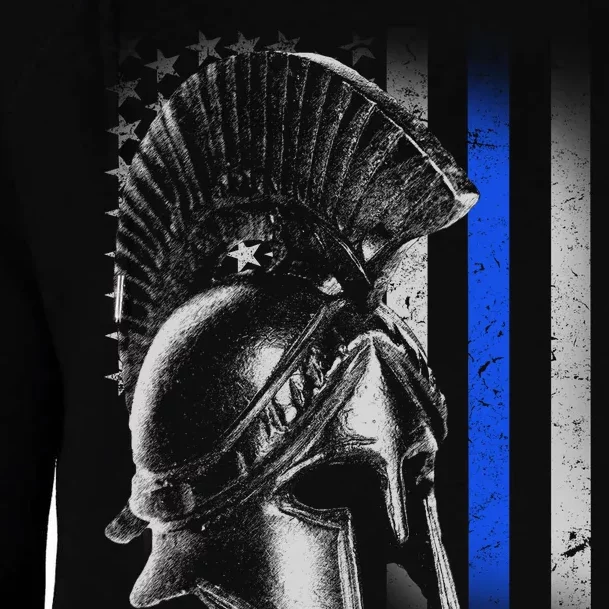 Spartan Police Blue Thin Line Flag Womens Funnel Neck Pullover Hood