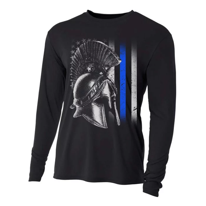 Spartan Police Blue Thin Line Flag Cooling Performance Long Sleeve Crew