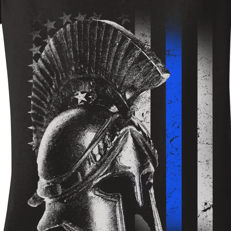 Spartan Police Blue Thin Line Flag Women's V-Neck T-Shirt