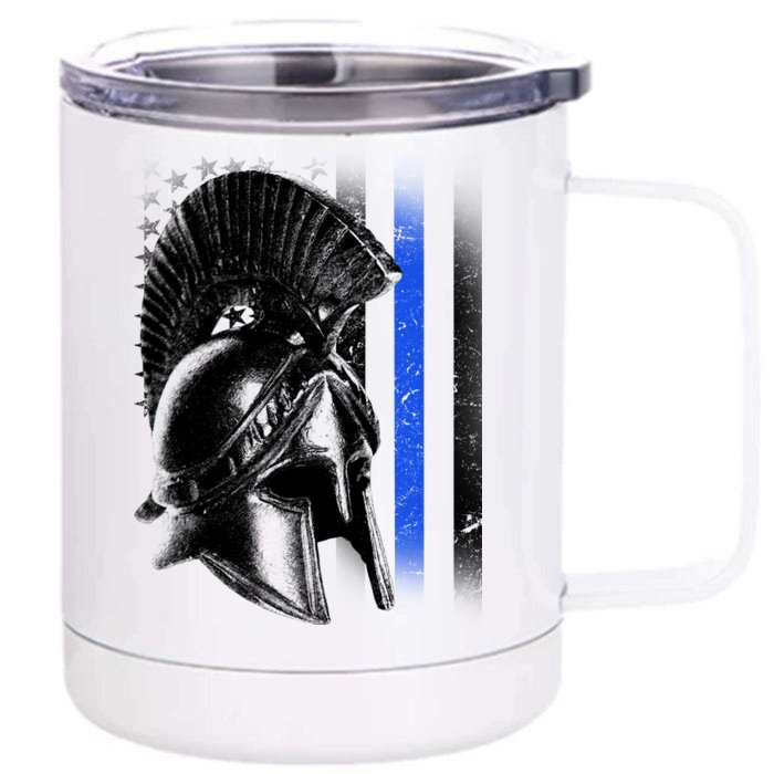 Spartan Police Blue Thin Line Flag Front & Back 12oz Stainless Steel Tumbler Cup