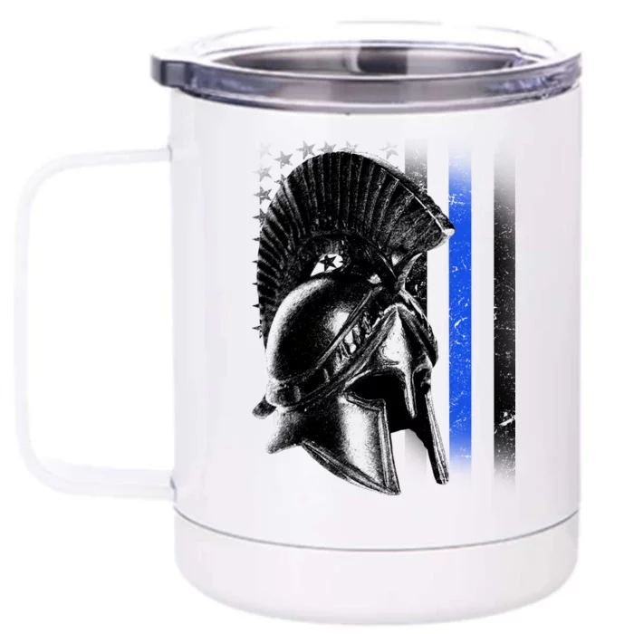 Spartan Police Blue Thin Line Flag Front & Back 12oz Stainless Steel Tumbler Cup