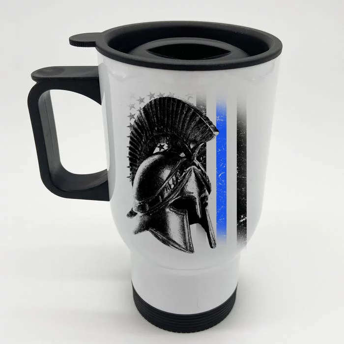 Spartan Police Blue Thin Line Flag Front & Back Stainless Steel Travel Mug