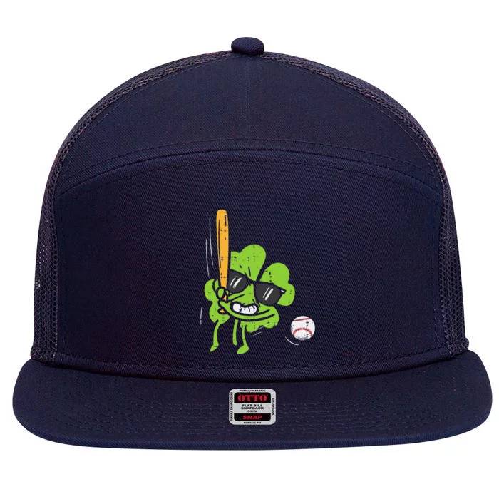 Shamrock Playing Baseball St Patricks Day 7 Panel Mesh Trucker Snapback Hat