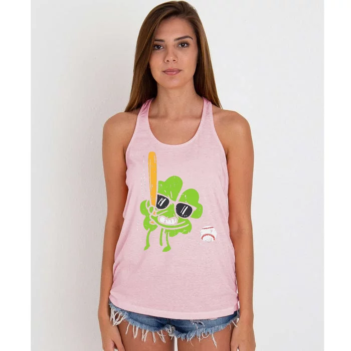 Shamrock Playing Baseball St Patricks Day Women's Knotted Racerback Tank