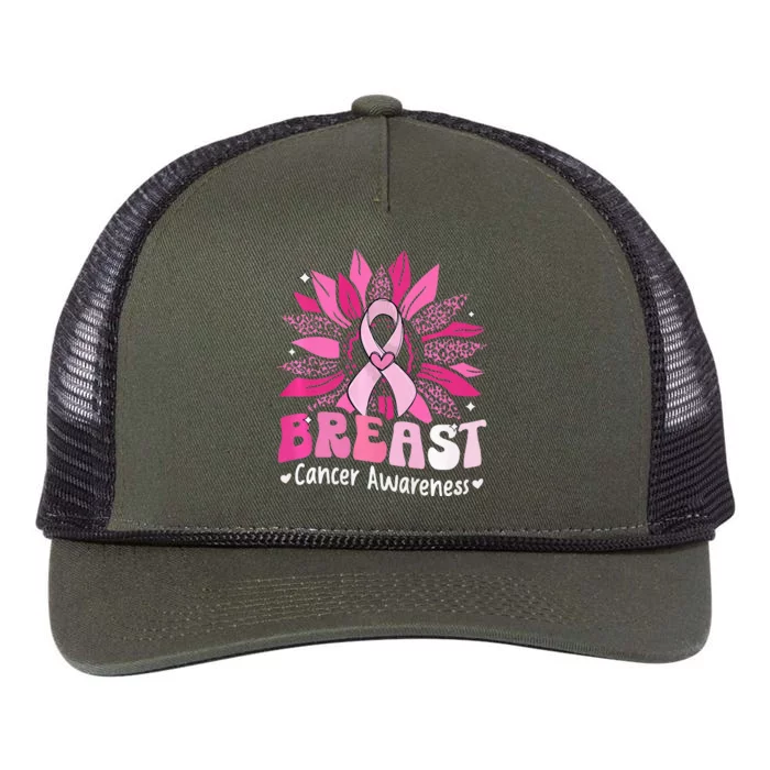 Sunflower Pink Breast Cancer Awareness Warrior Retro Rope Trucker Hat Cap