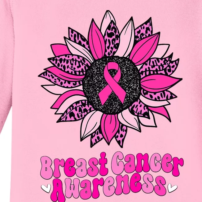 Sunflower Pink Breast Cancer Awareness Cancer Warrior Baby Long Sleeve Bodysuit