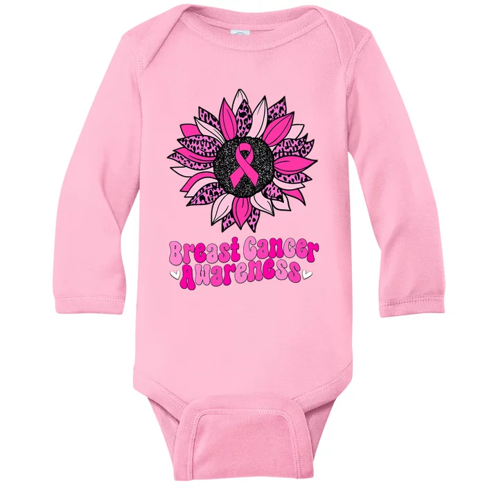 Sunflower Pink Breast Cancer Awareness Cancer Warrior Baby Long Sleeve Bodysuit