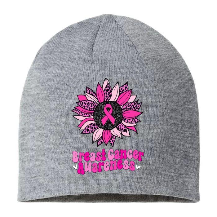 Sunflower Pink Breast Cancer Awareness Cancer Warrior 8 1/2in Sustainable Knit Beanie