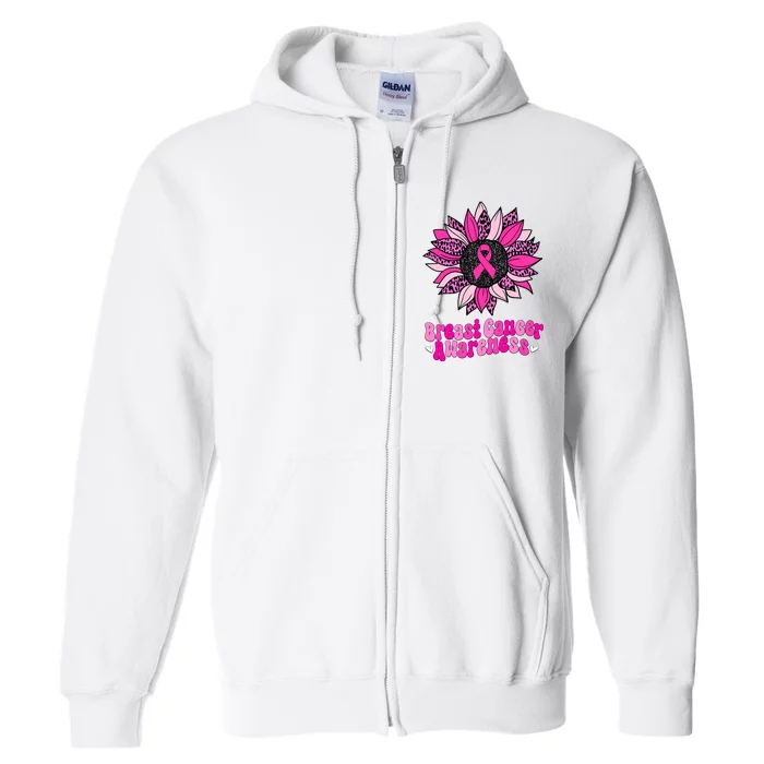 Sunflower Pink Breast Cancer Awareness Cancer Warrior Full Zip Hoodie