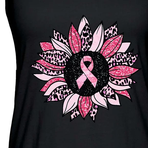 Sunflower Pink Breast Cancer Awareness  Warrior Ladies Essential Flowy Tank