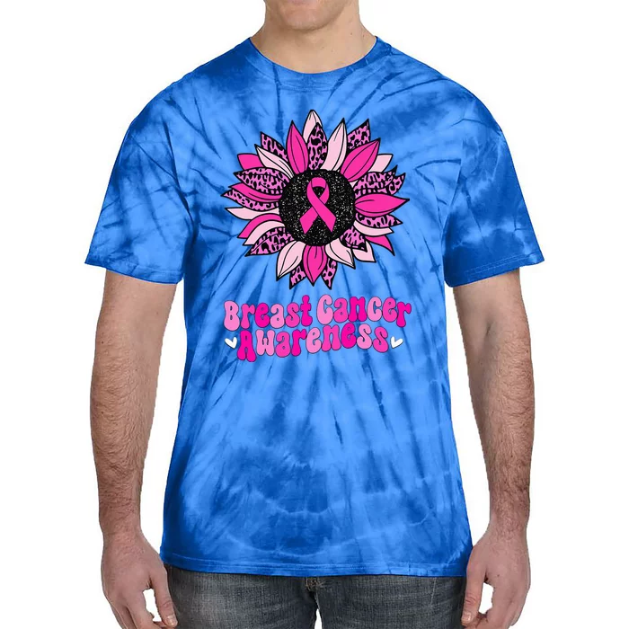 Sunflower Pink Breast Cancer Awareness Warrior Tie-Dye T-Shirt