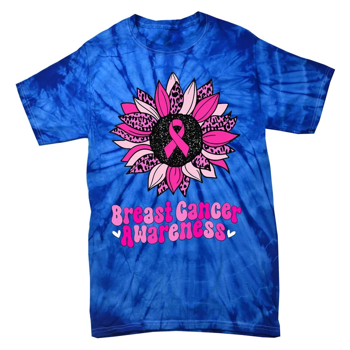 Sunflower Pink Breast Cancer Awareness Warrior Tie-Dye T-Shirt