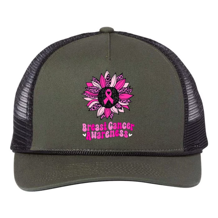 Sunflower Pink Breast Cancer Awareness Warrior Retro Rope Trucker Hat Cap