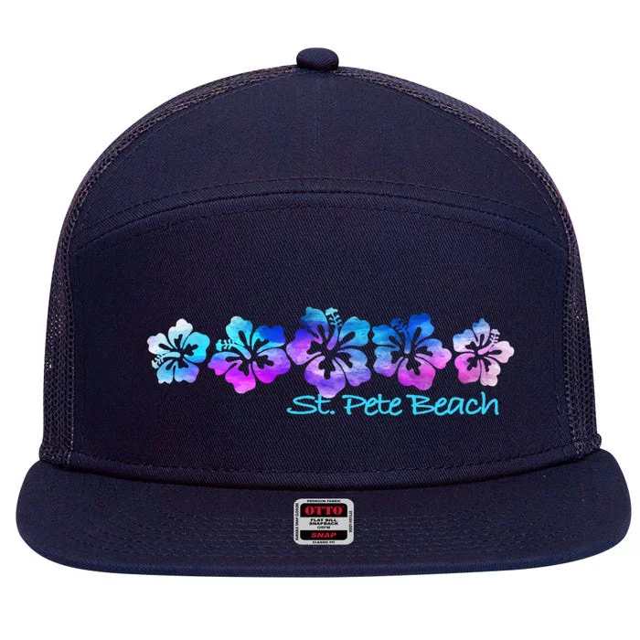 St Pete Beach Fl Tropical Flower Giftgiftvacation Beach Gift 7 Panel Mesh Trucker Snapback Hat