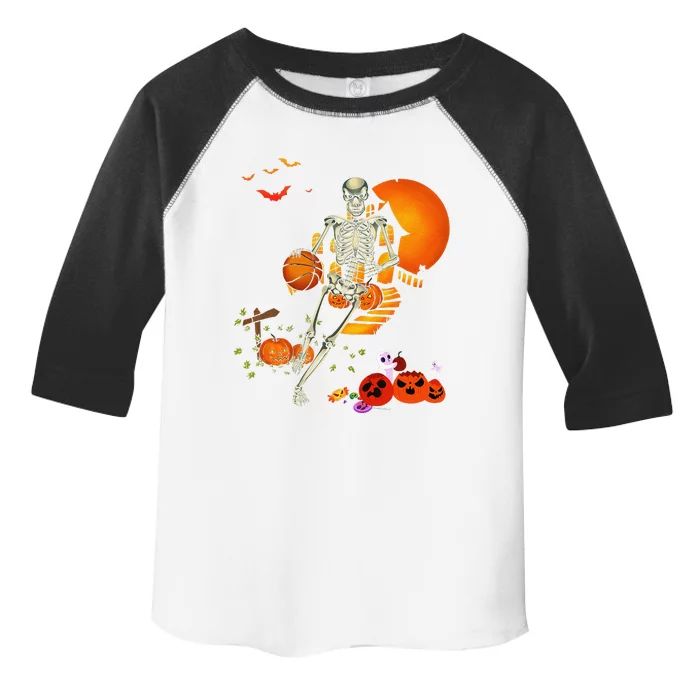 Skeleton Playing Basketball Sport Scary Halloween Costume Toddler Fine Jersey T-Shirt