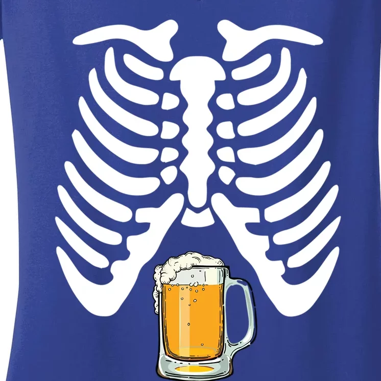 Skeleton Pregnancy Beer Funny Halloween New Dad Gift Cool Gift Women's V-Neck T-Shirt