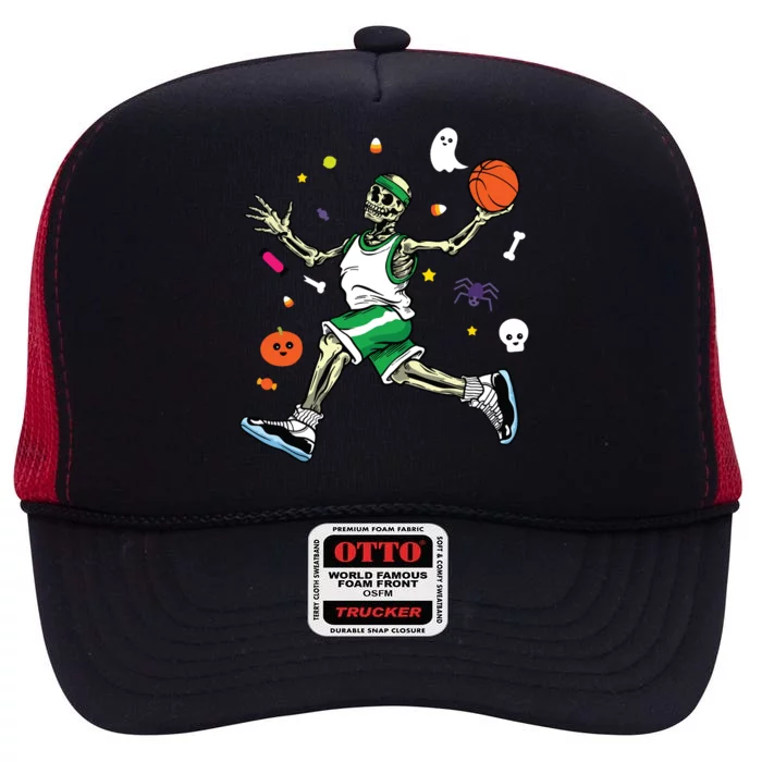 Skeleton Playing Basketball Lazy Diy Halloween Costume Sport High Crown Mesh Trucker Hat