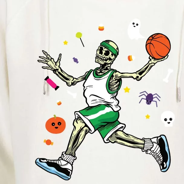 Skeleton Playing Basketball Lazy Diy Halloween Costume Sport Womens Funnel Neck Pullover Hood