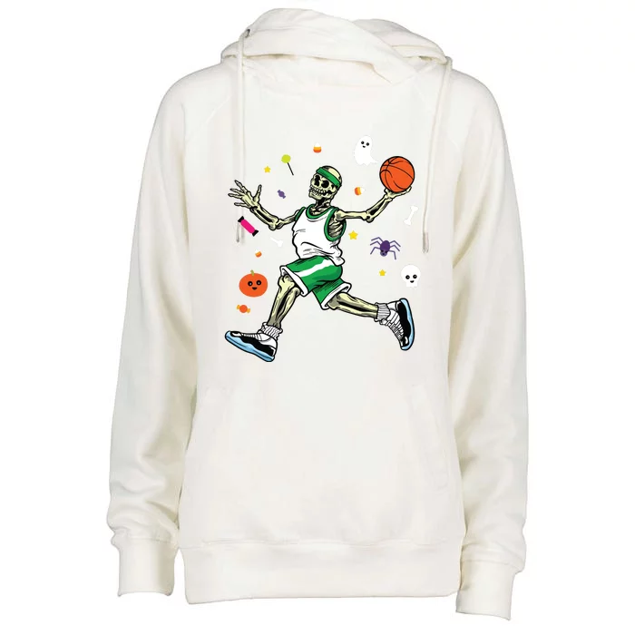 Skeleton Playing Basketball Lazy Diy Halloween Costume Sport Womens Funnel Neck Pullover Hood