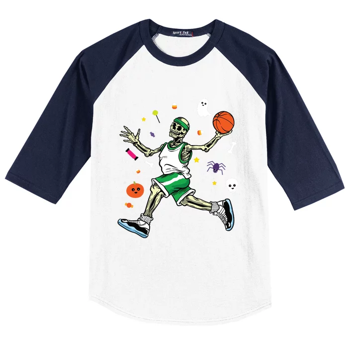 Skeleton Playing Basketball Lazy Diy Halloween Costume Sport Baseball Sleeve Shirt