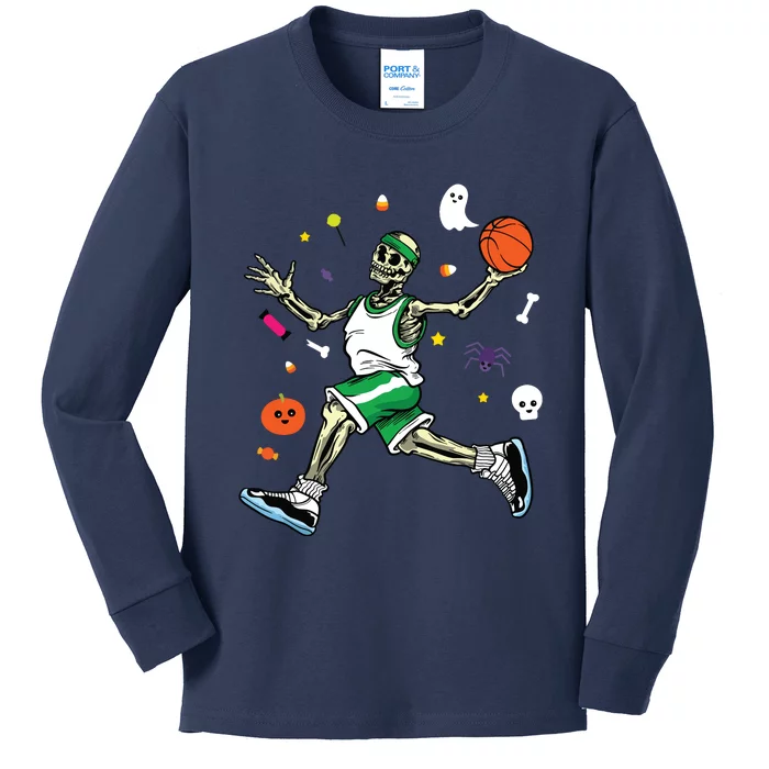 Skeleton Playing Basketball Lazy Diy Halloween Costume Sport Kids Long Sleeve Shirt