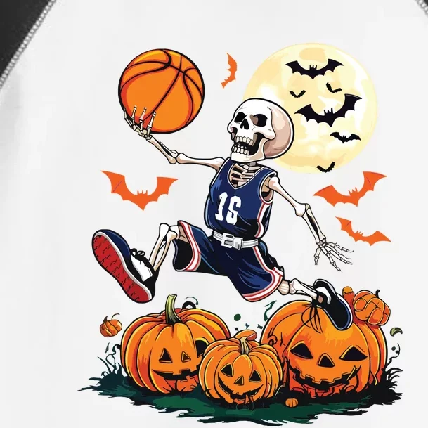 Skeleton Playing Basketball Halloween Boy Basketball Toddler Fine Jersey T-Shirt