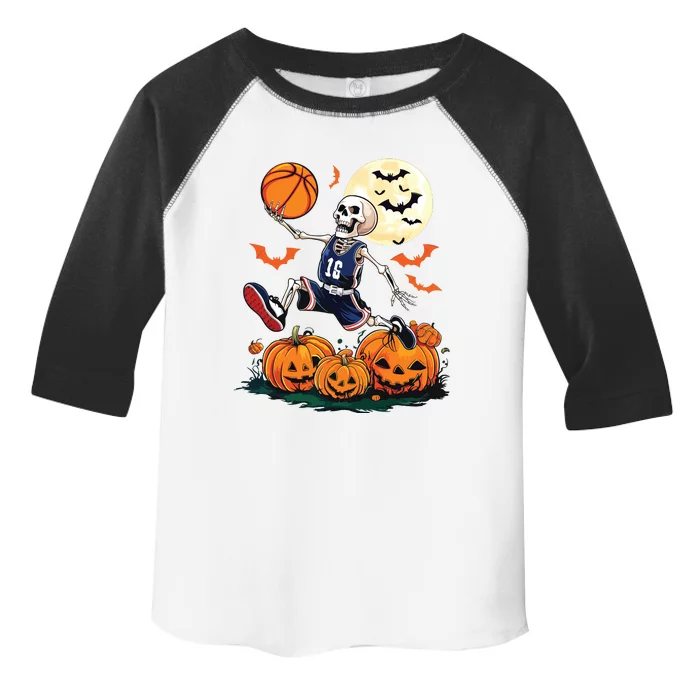 Skeleton Playing Basketball Halloween Boy Basketball Toddler Fine Jersey T-Shirt