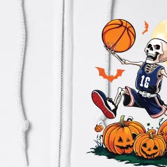 Skeleton Playing Basketball Halloween Boy Basketball Full Zip Hoodie