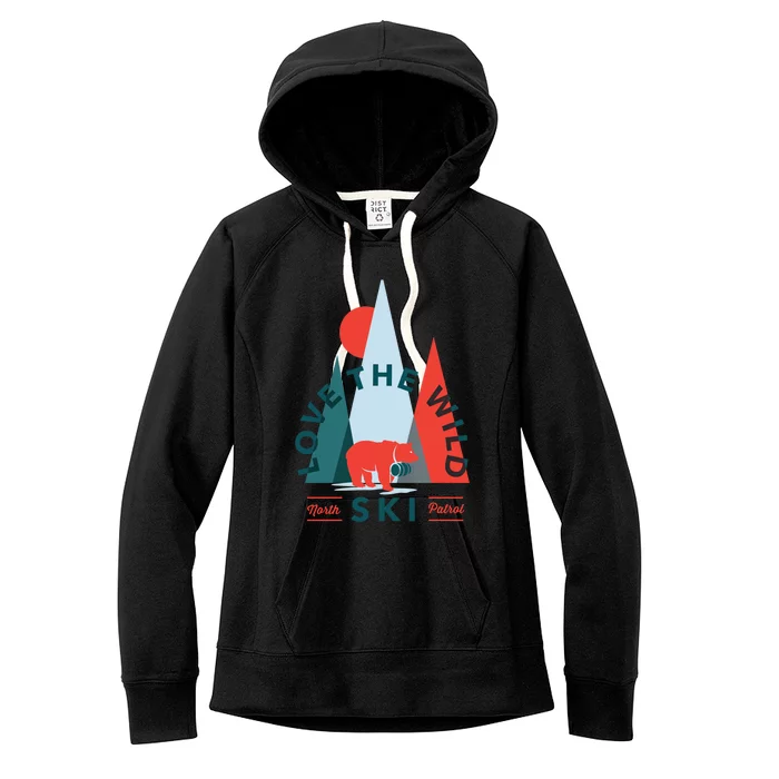 Ski Patrol Bear Outdoorsy Geometric Mountains Pow Skier Gift Cute Gift Women's Fleece Hoodie