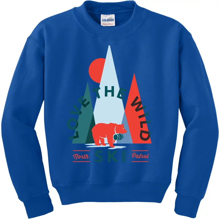 Ski Patrol Bear Outdoorsy Geometric Mountains Pow Skier Gift Cute Gift Kids Sweatshirt