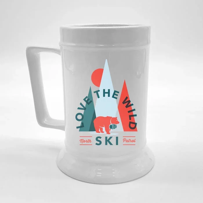 Ski Patrol Bear Outdoorsy Geometric Mountains Pow Skier Gift Cute Gift Front & Back Beer Stein