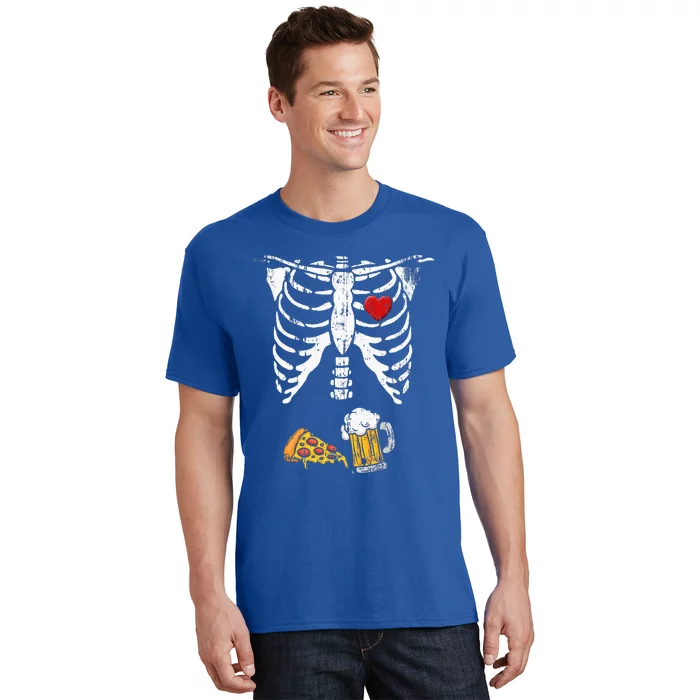 Skeleton Pregnancy Beer Pizza XRay Halloween Costume T-Shirt