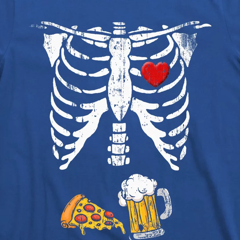 Skeleton Pregnancy Beer Pizza XRay Halloween Costume T-Shirt