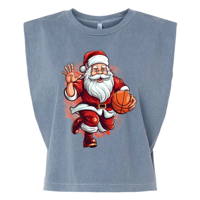 Santa Playing Basketball Christmas Basketball Player Xmas Great Gift Garment-Dyed Women's Muscle Tee