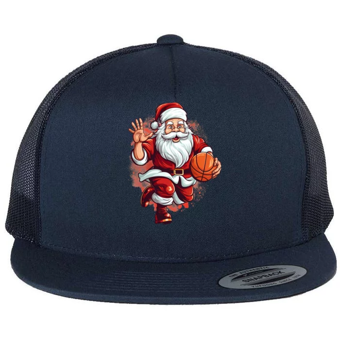 Santa Playing Basketball Christmas Basketball Player Xmas Great Gift Flat Bill Trucker Hat