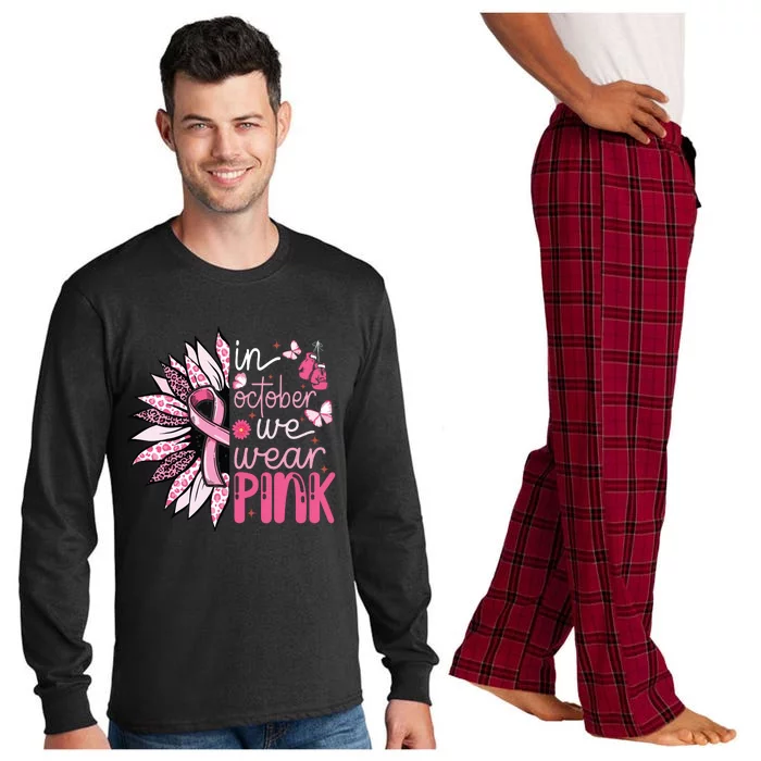 Sunflower Pink Breast Cancer Awareness Warrior Long Sleeve Pajama Set