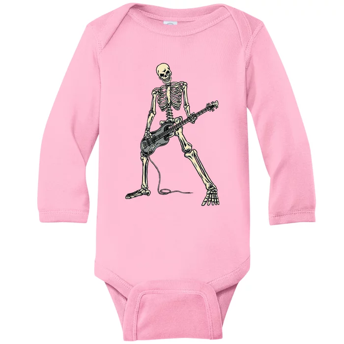 Skeleton Playing Bass For Bassist And Guitar Bass Players Baby Long Sleeve Bodysuit