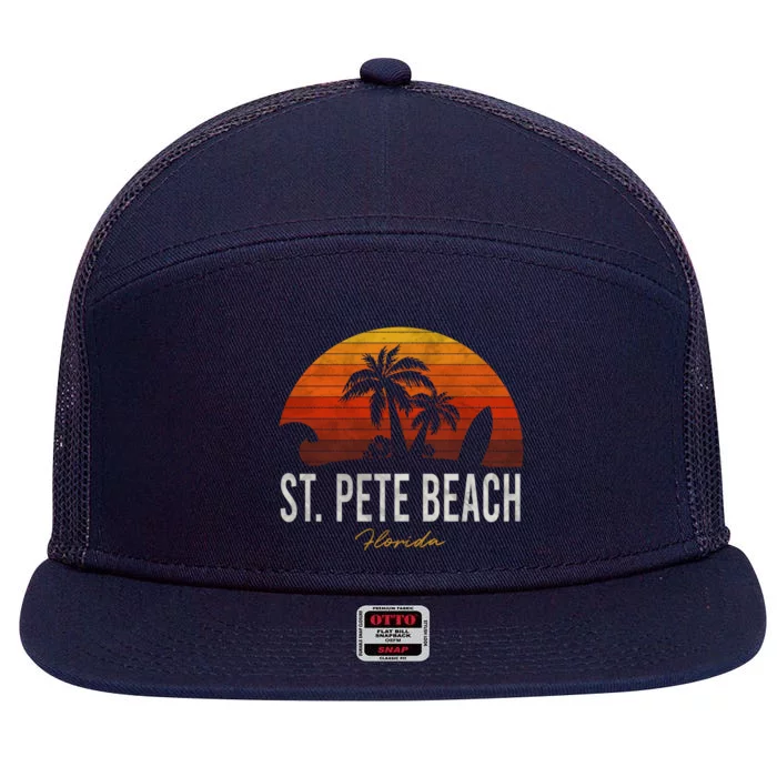 St Pete Beach Florida Fl Palms Vacation Surf Sunset Gift 7 Panel Mesh Trucker Snapback Hat