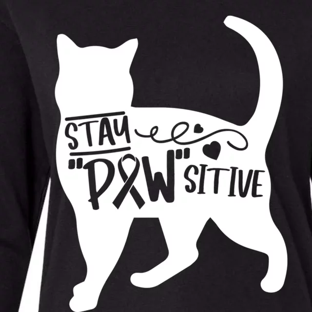 Stay Pawsitive Breast Cancer Awareness Cat Lover Warrior Funny Gift Womens Cotton Relaxed Long Sleeve T-Shirt