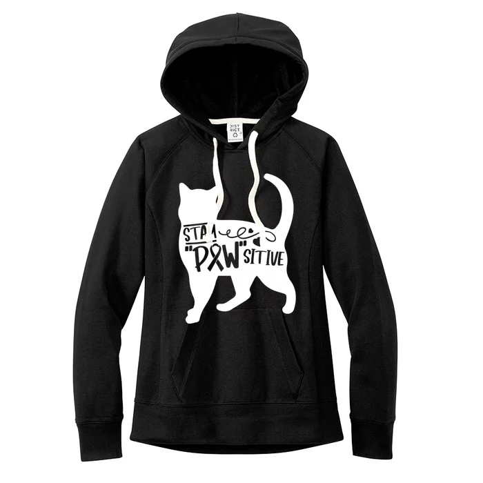 Stay Pawsitive Breast Cancer Awareness Cat Lover Warrior Funny Gift Women's Fleece Hoodie