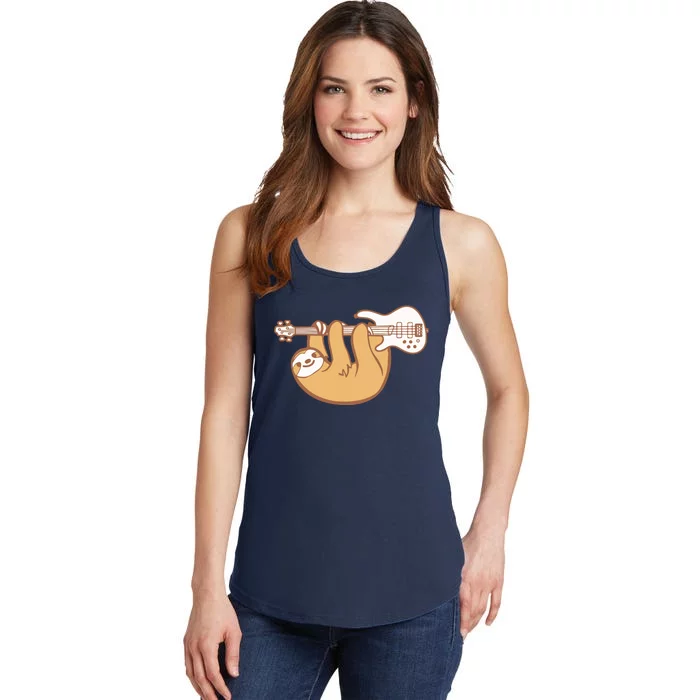 Sloth Playing Bass Guitar Slow Jam Funny Sloth Lover Ladies Essential Tank