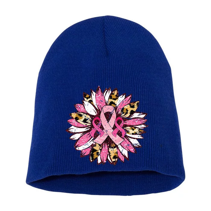 Sunflower Pink Breast Cancer Awareness Warrior Short Acrylic Beanie