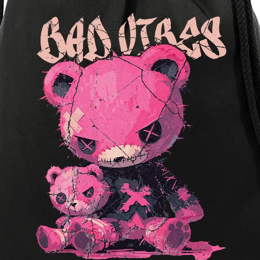 Stitched Plush Bear Cute Gothic Drawstring Bag